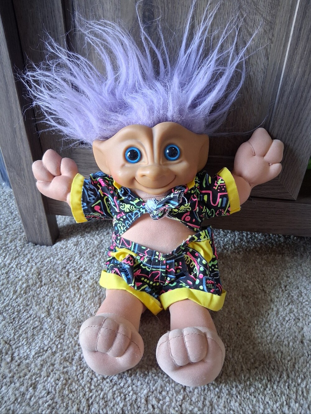 Vintage 1991 Treasure Troll Doll Ace Novelty Purple Hair Belly Gem 12"